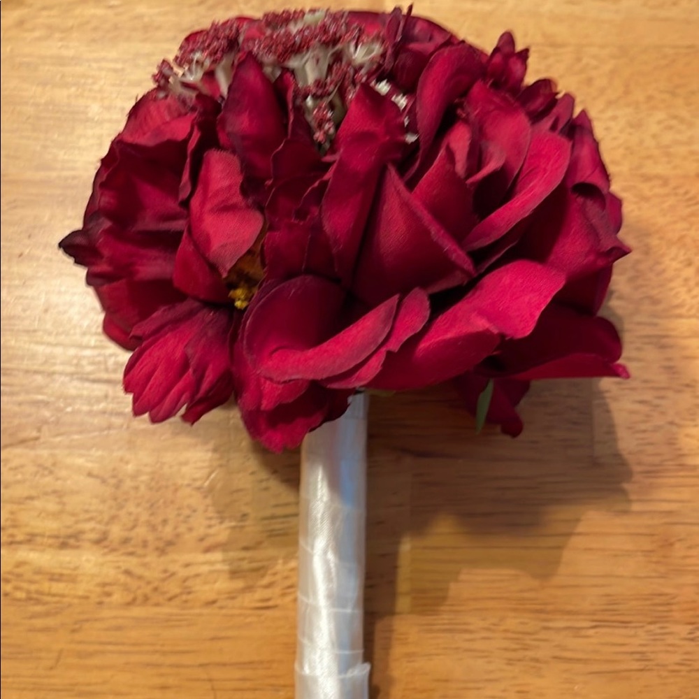 Red bridesmaid bouquets (6 total) fake flowers